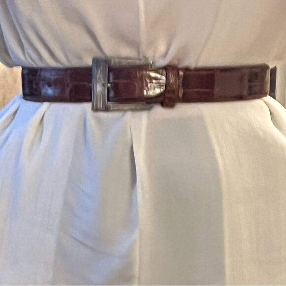 Ralph Lauren Alligator Mahogany Brown Sterling Silver Wide Belt Size 28 - Picture 2 of 14